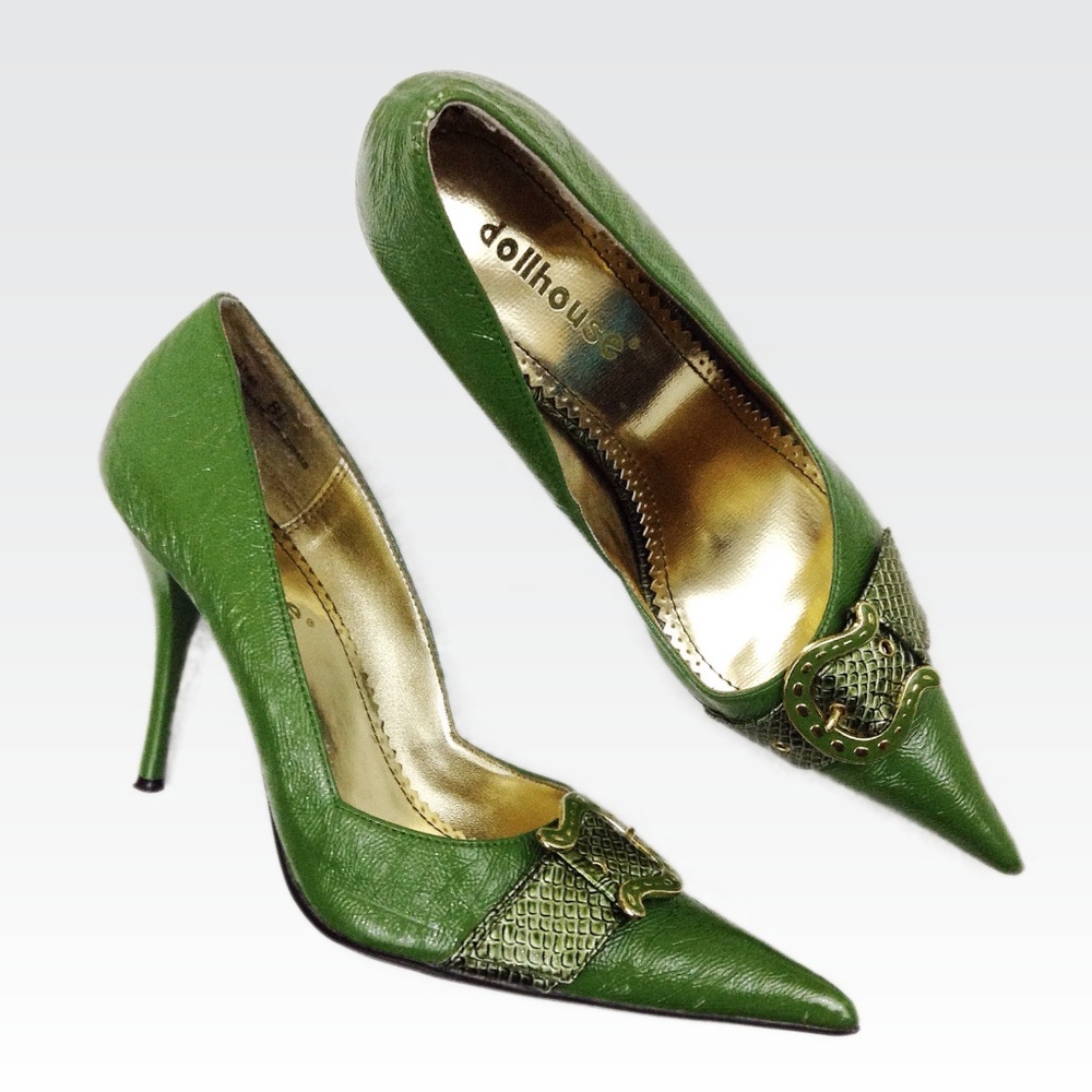 Dollhouse | 8.5 | Pointy-Toe Green Buckled Pumps